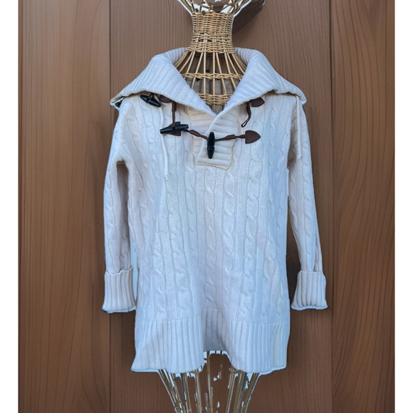 Ralph Lauren Wool Cashmere Toggle Cable Knit Sweater High Neck Ivory Women sizeL - Picture 10 of 16